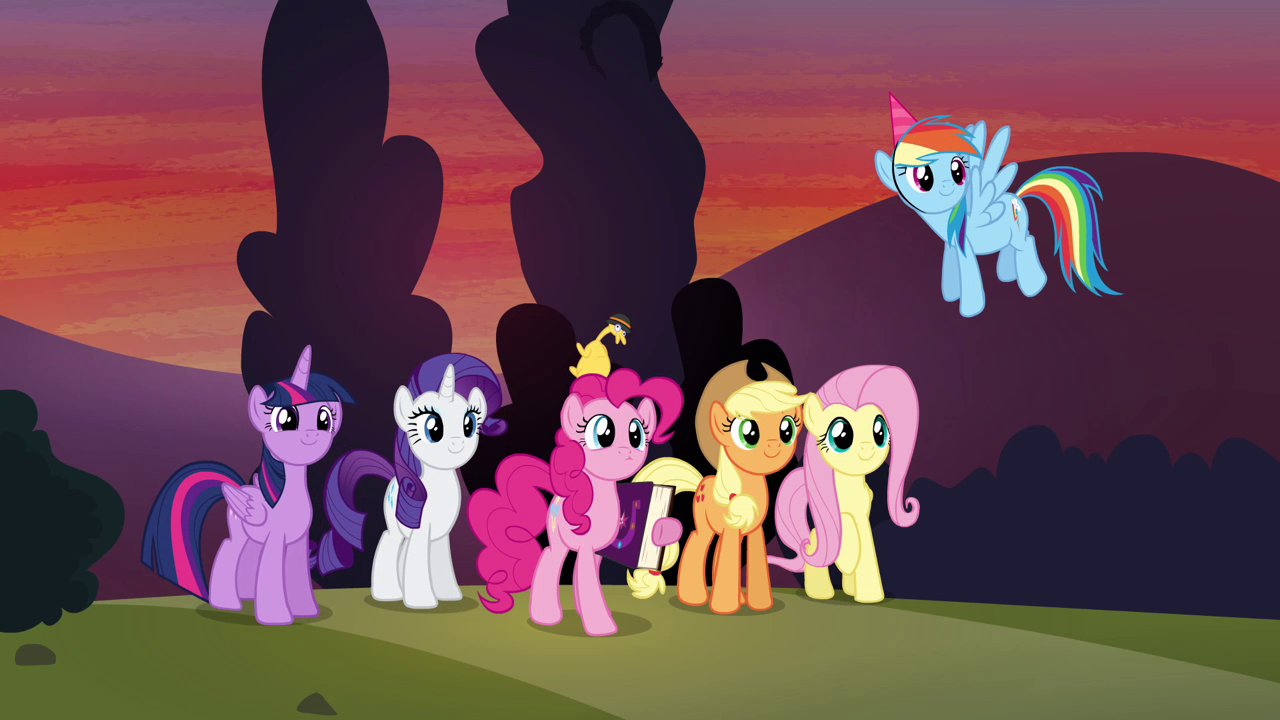 mane_6_watching_cheese_leave_s4e12