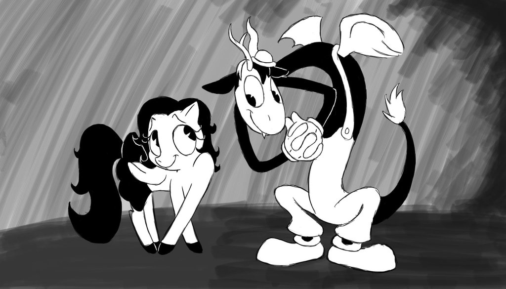 discord_and_fluttershy__1930s__by_lilminette-d6a7pme